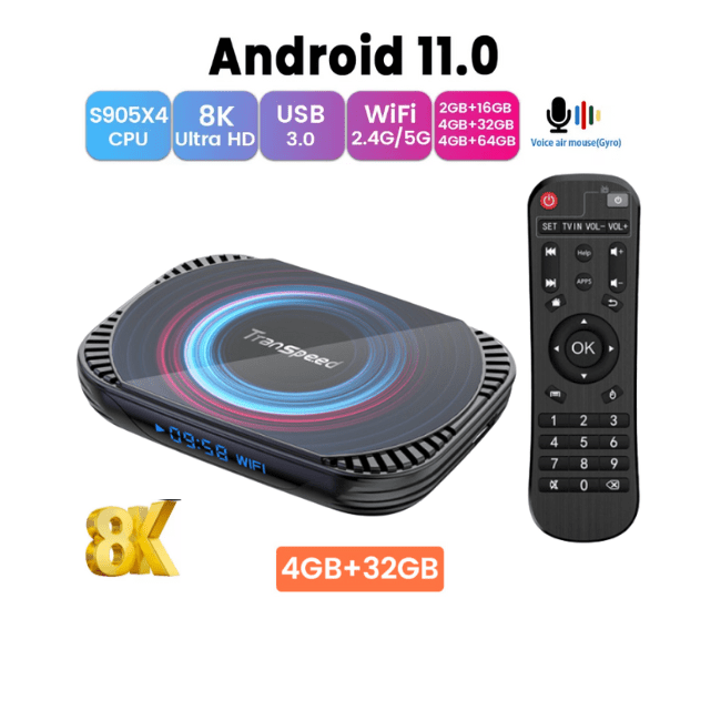 Transpeed X4 Android 11 TV Box Amlogic S905X4 3D BT 4,0 4G 32G